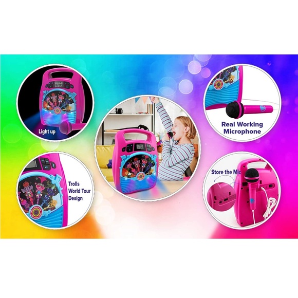 Trolls World Tour 2 Bluetooth MP3 Karaoke Machine Player Portable w/ Light Show - Picture 3 of 11